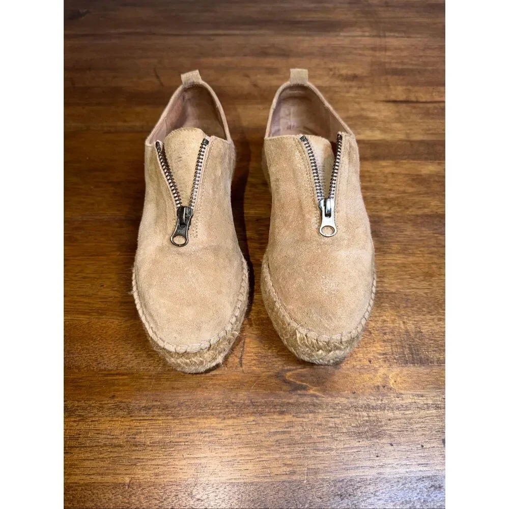 Eric Michael Taupe Leather Serena Espadrille Shoe with Top Zipper